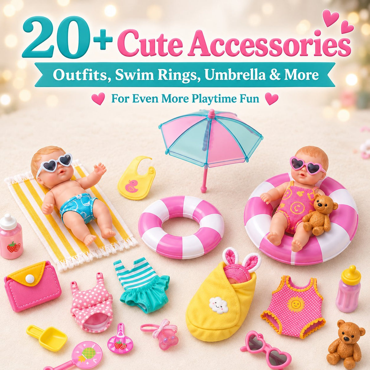 Close view of miniature baby accessories included in the advent calendar