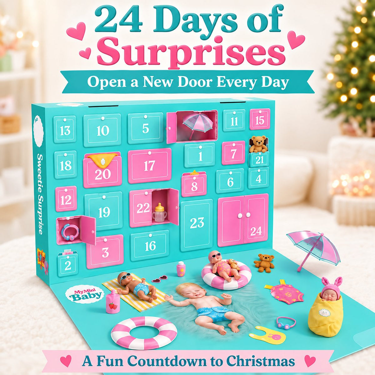 24-day Mini Baby Advent Calendar with numbered doors and miniature accessories