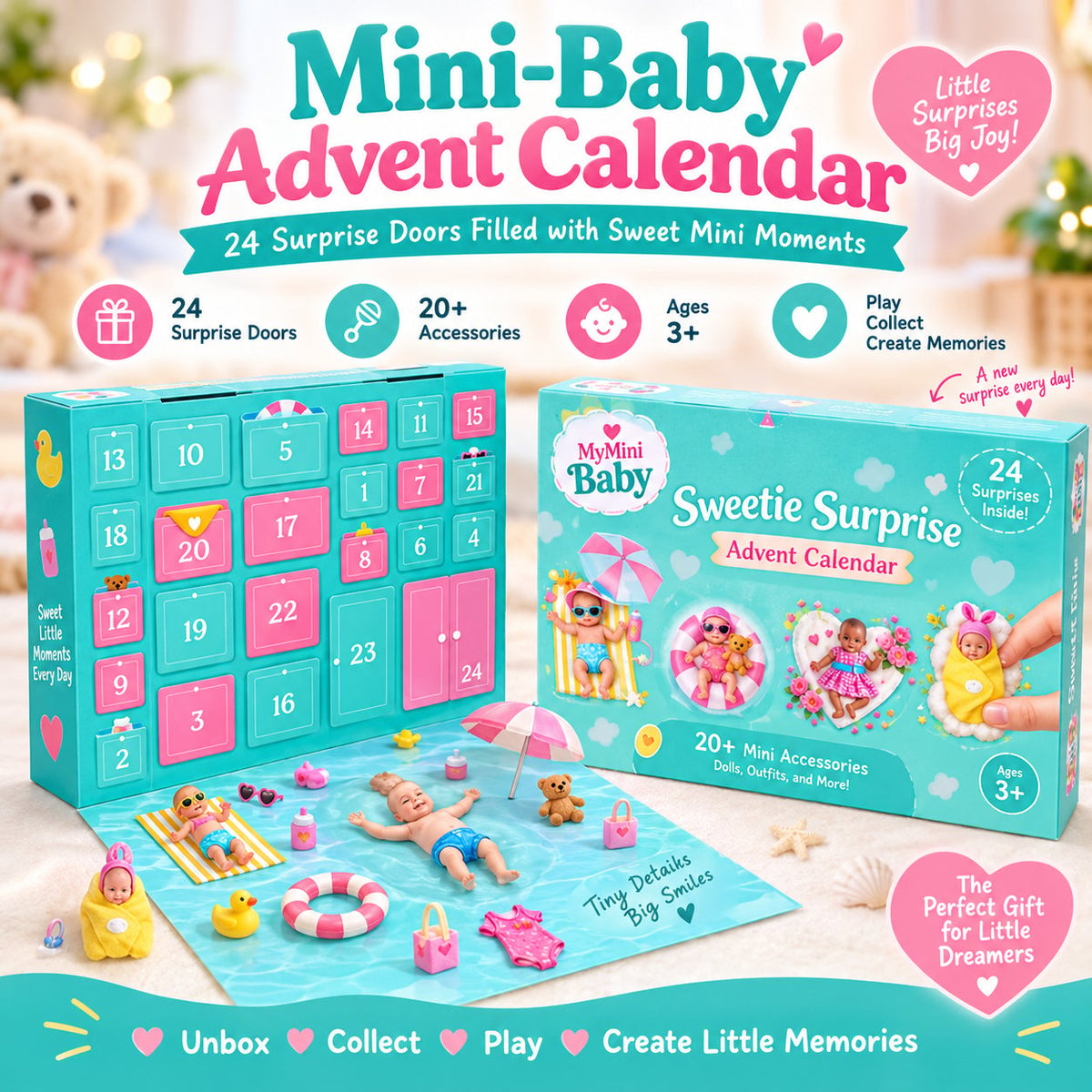 Mini Baby calendar opened to show its daily surprise compartments