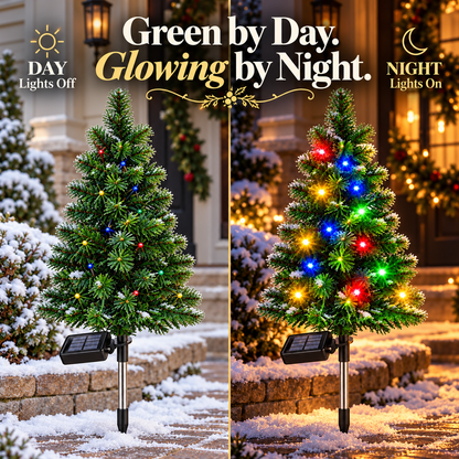 🎄4-Pack 33.9-Inch Solar Powered Christmas Trees with Colorful LED Lights Outside Decor