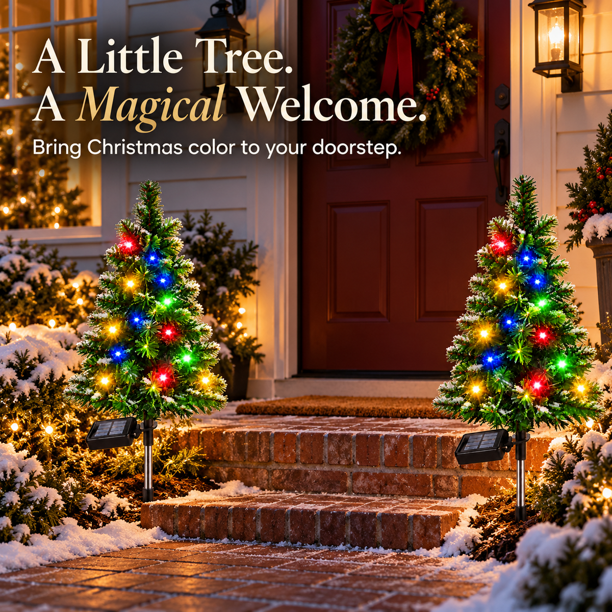 🎄4-Pack 33.9-Inch Solar Powered Christmas Trees with Colorful LED Lights Outside Decor