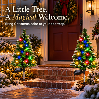 🎄4-Pack 33.9-Inch Solar Powered Christmas Trees with Colorful LED Lights Outside Decor
