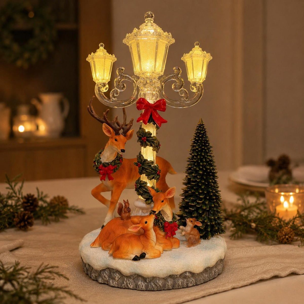 🎄🦌Lighted Deer Family Christmas Lamppost Figurine