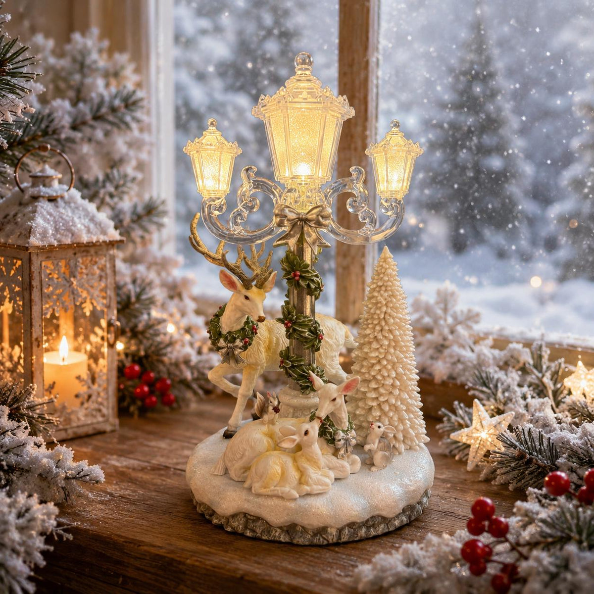 🎄🦌Lighted Deer Family Christmas Lamppost Figurine