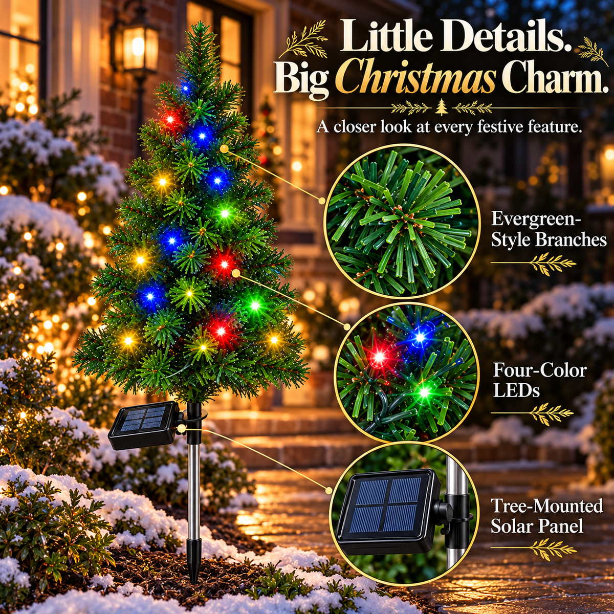 🎄4-Pack 33.9-Inch Solar Powered Christmas Trees with Colorful LED Lights Outside Decor