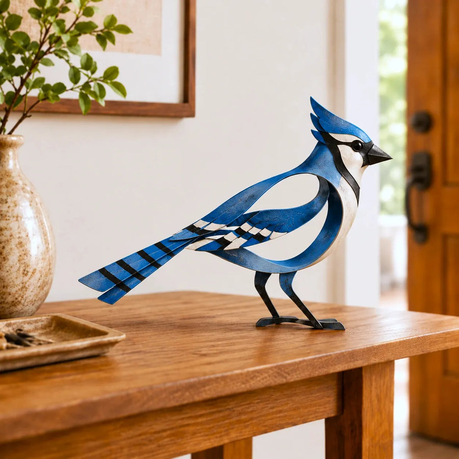 Blue bird metal sculpture
