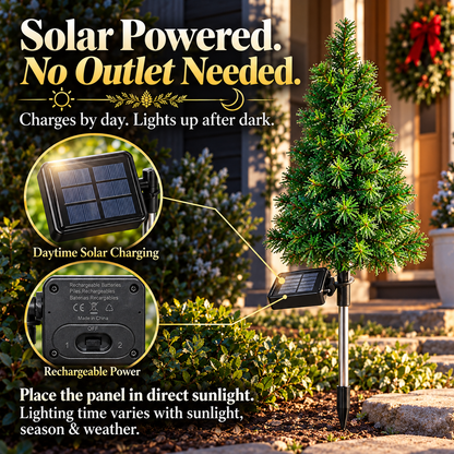 🎄4-Pack 33.9-Inch Solar Powered Christmas Trees with Colorful LED Lights Outside Decor