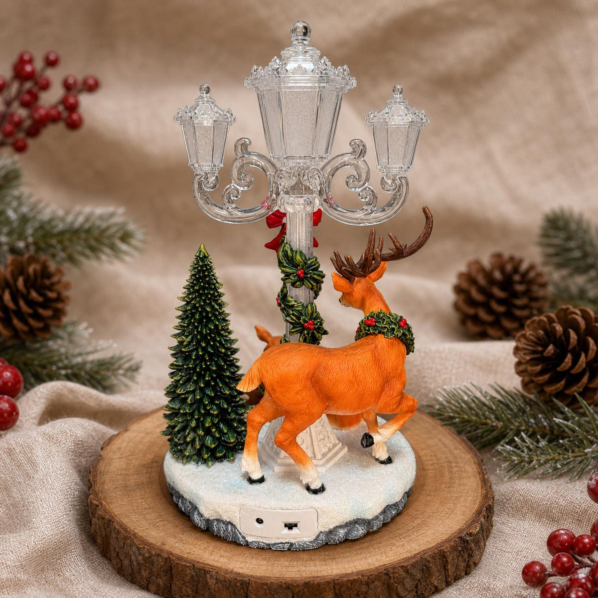 🎄🦌Lighted Deer Family Christmas Lamppost Figurine