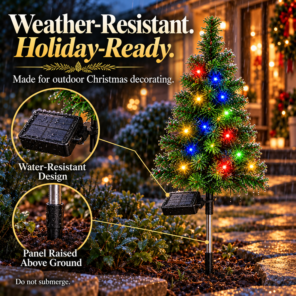🎄4-Pack 33.9-Inch Solar Powered Christmas Trees with Colorful LED Lights Outside Decor