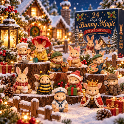 24 Days of Bunny Magic Advent Calendar – 24 Cute Collectible Bunny Figurines, Christmas Countdown Gift Box