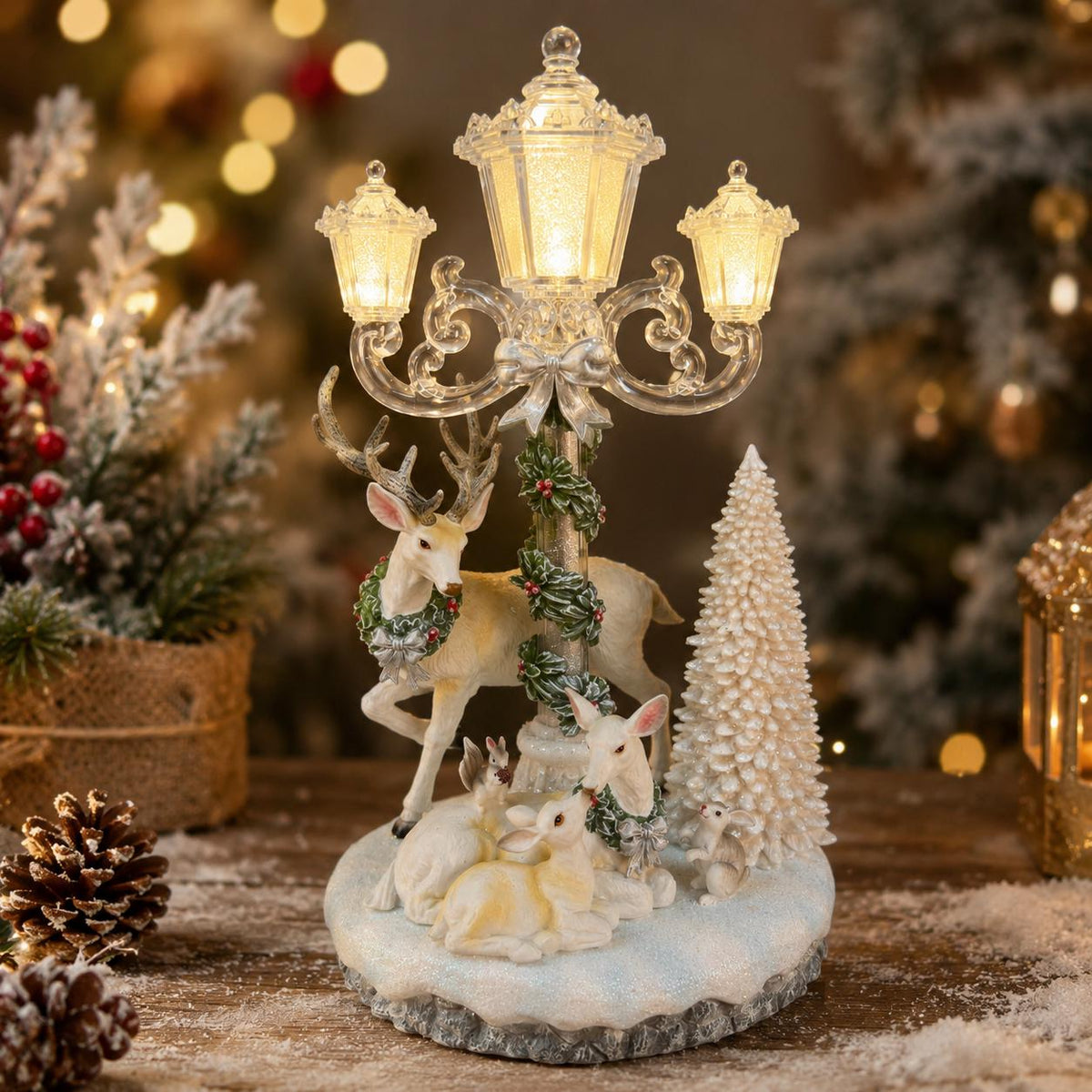 🎄🦌Lighted Deer Family Christmas Lamppost Figurine