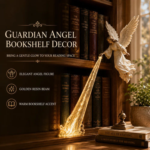 🕊️ Schutzengel-Bücherregal-Licht | Friedliche Engelsfigur mit warmem goldenen Lichtstrahl für Leseecken, Regale & bedeutungsvolle Geschenke ✨
