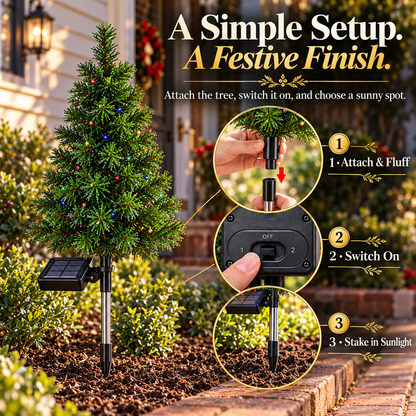 🎄4-Pack 33.9-Inch Solar Powered Christmas Trees with Colorful LED Lights Outside Decor