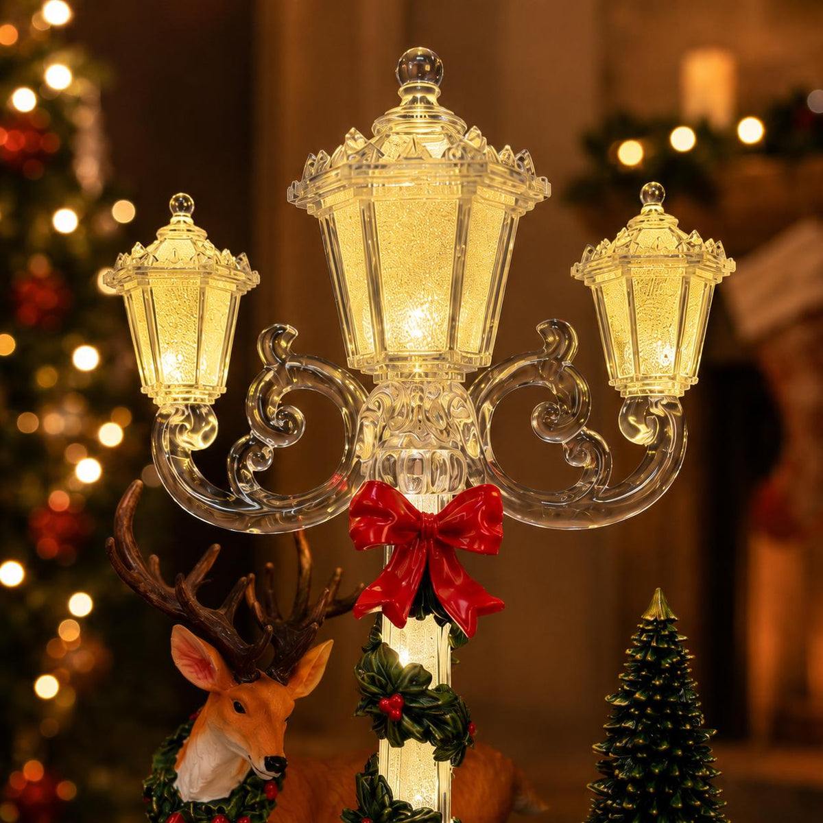 🎄🦌Lighted Deer Family Christmas Lamppost Figurine