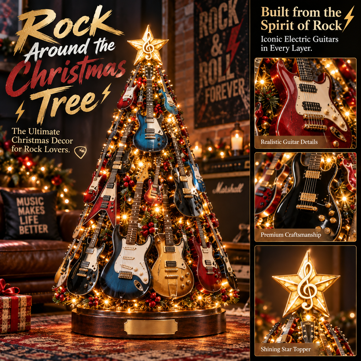 🎸Musical Guitar Christmas Tree Light-🎁A Christmas Tree Made for Music Lovers