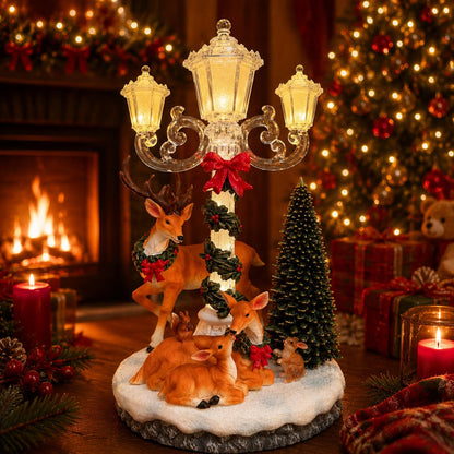 🎄🦌Lighted Deer Family Christmas Lamppost Figurine
