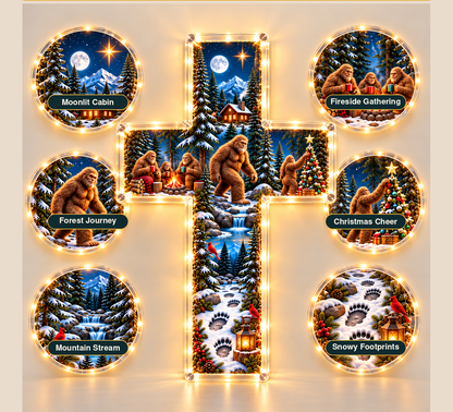 🎄 The Sasquatch Christmas Story – 6-Scene Lighted Woodland Cross