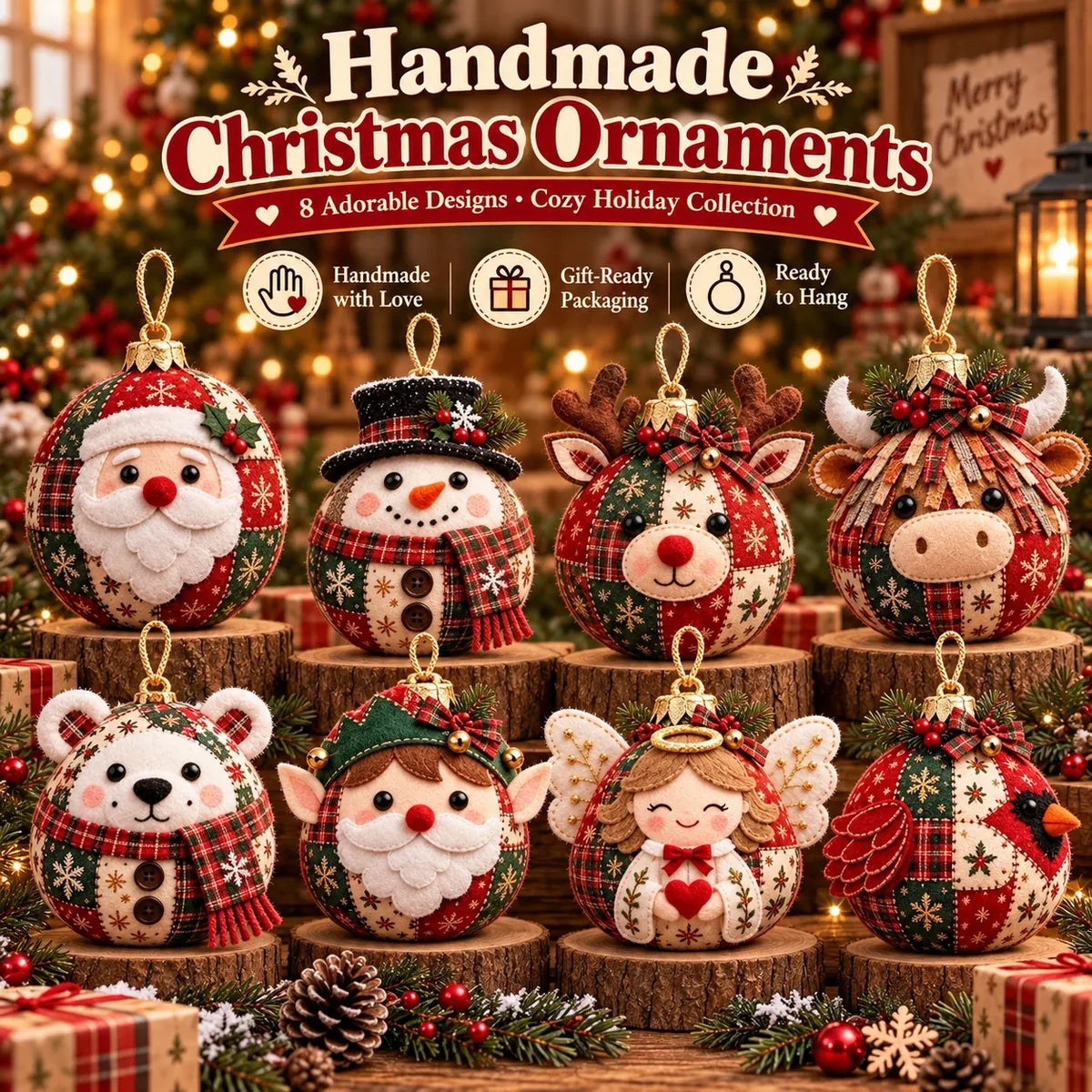 🧘Relaxing & Beginner-Friendly- 🎄Cozy Patchwork Christmas Ornament Collection✨Relaxing DIY Craft to Create Stunning Christmas Artwork