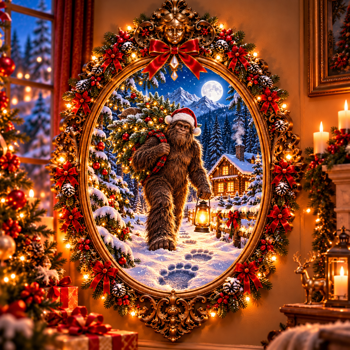 👣Bigfoot’s Christmas Crossing  – Legendary Illuminated Holiday Art