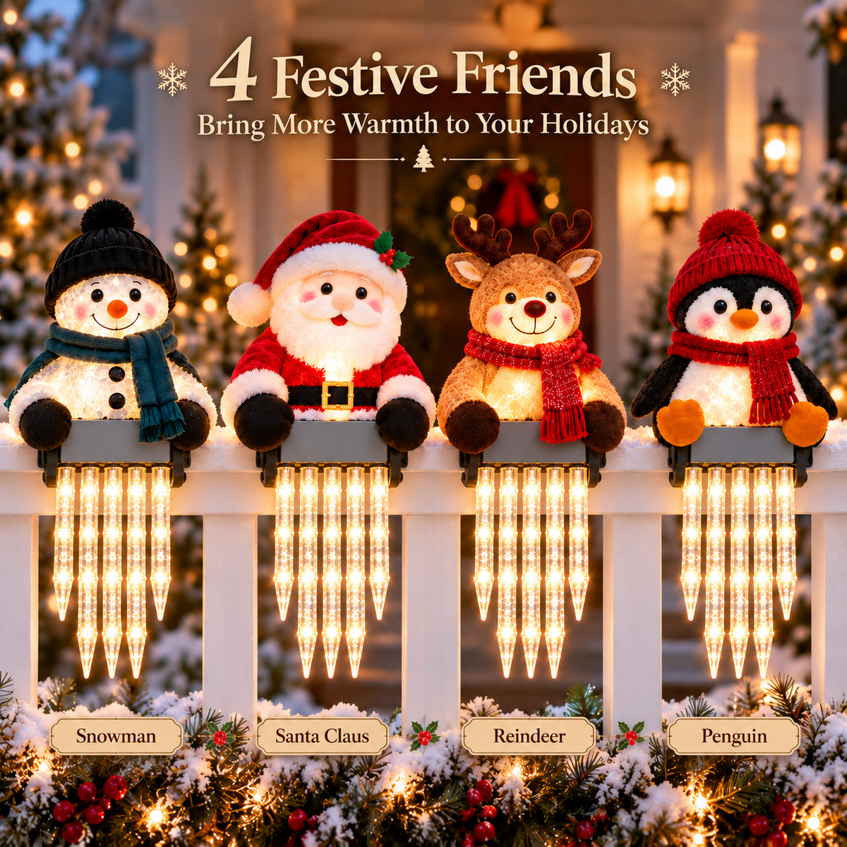 2027 Nestmiro® Christmas Glow Friends Icicle Railing Lights