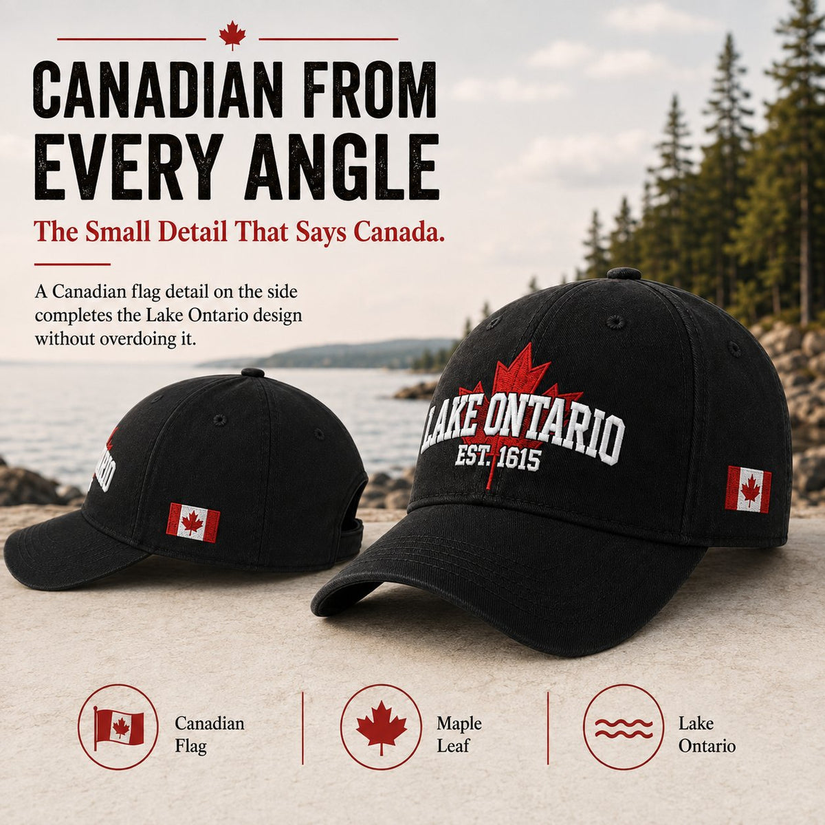 🍁Lake Ontario Forever – Heritage Embroidered Cap(❤Ultra-Breathable & Lightweight Comfort & Unisex Fit)