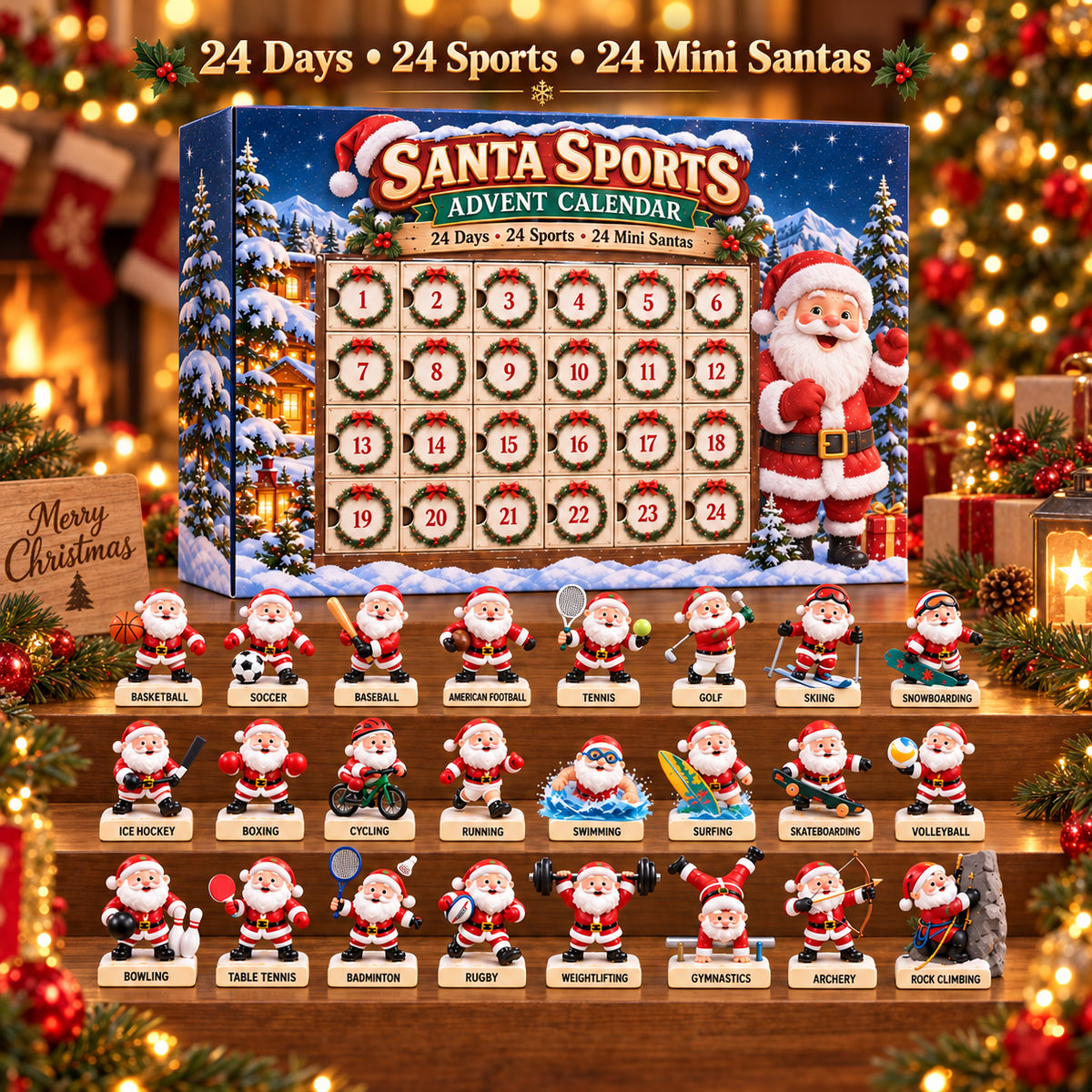 🎅🚴Santa Sports Advent Calendar – 24 Days of Mini Sports Santas⛹️🏌️