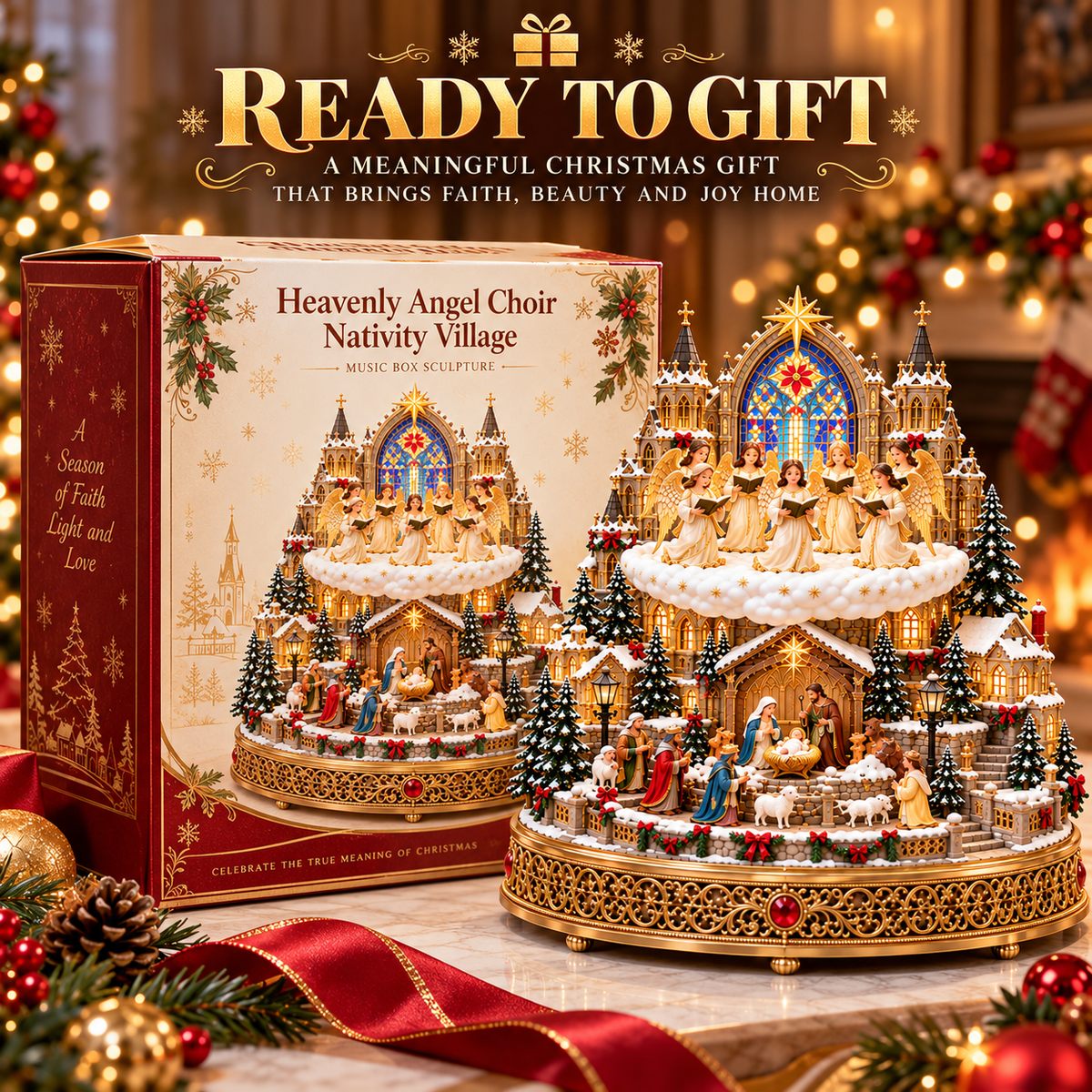 ✨ Heavenly Angel Choir - Lighted & Rotating Christmas Nativity Village