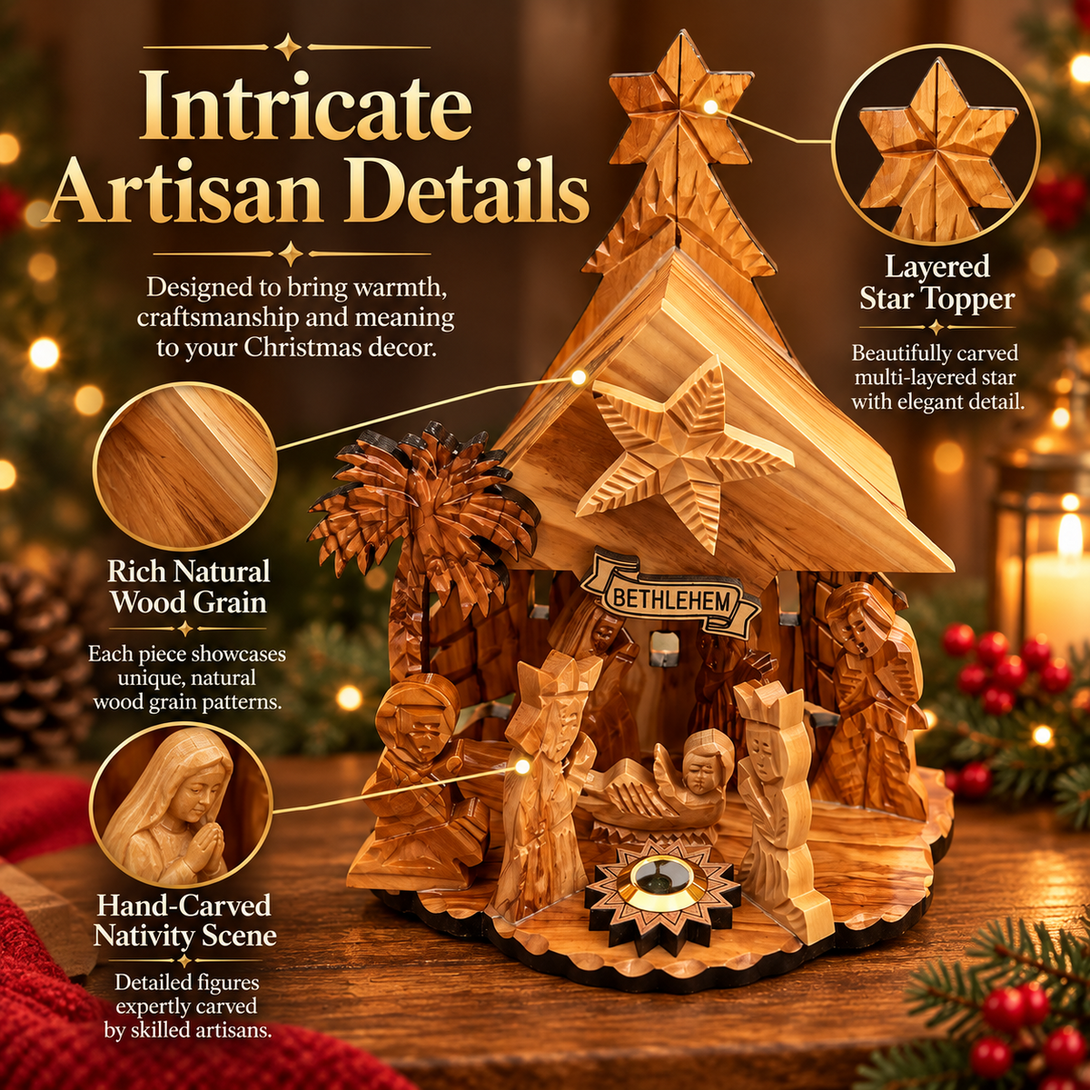 ✝️Holy Land BoxBethlehem Blessings™ Olive Wood Nativity Music Box