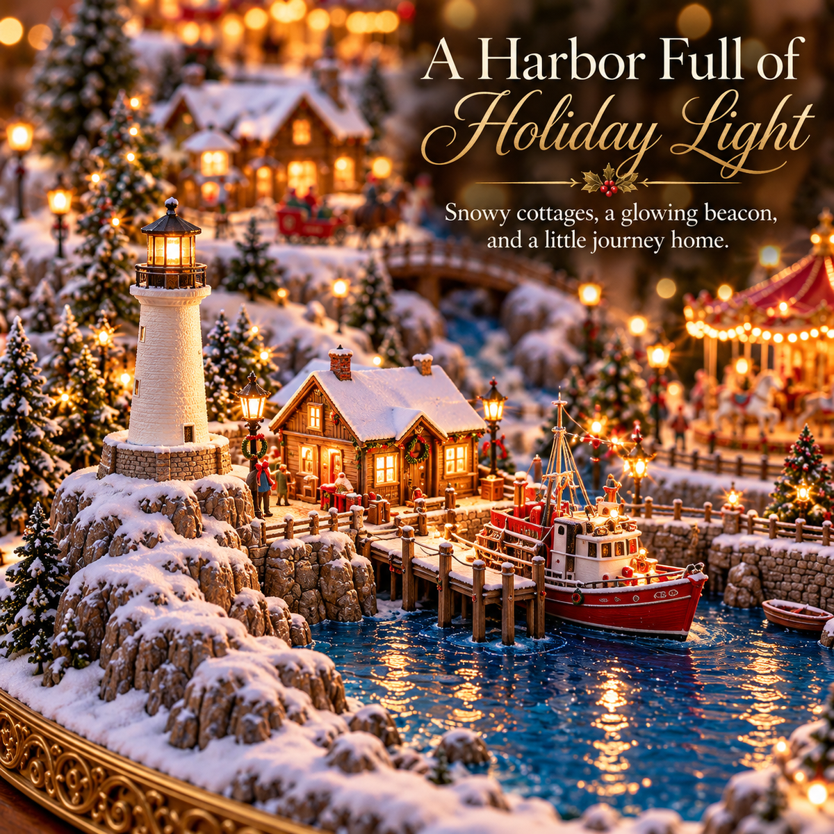 🎄 Christmas Wonder Valley – Lighted Mountain Village with Carousel & Train
