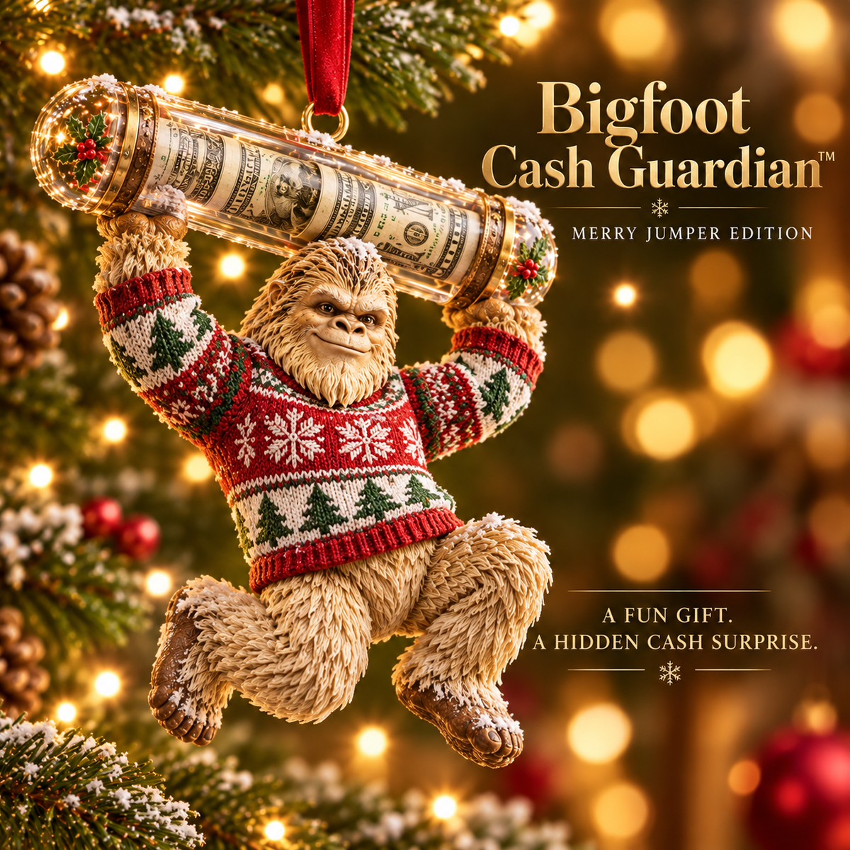 🎄👣 Bigfoot Cash Keeper™ – 15 Funny Christmas Cash Holder Ornaments 💵🎁