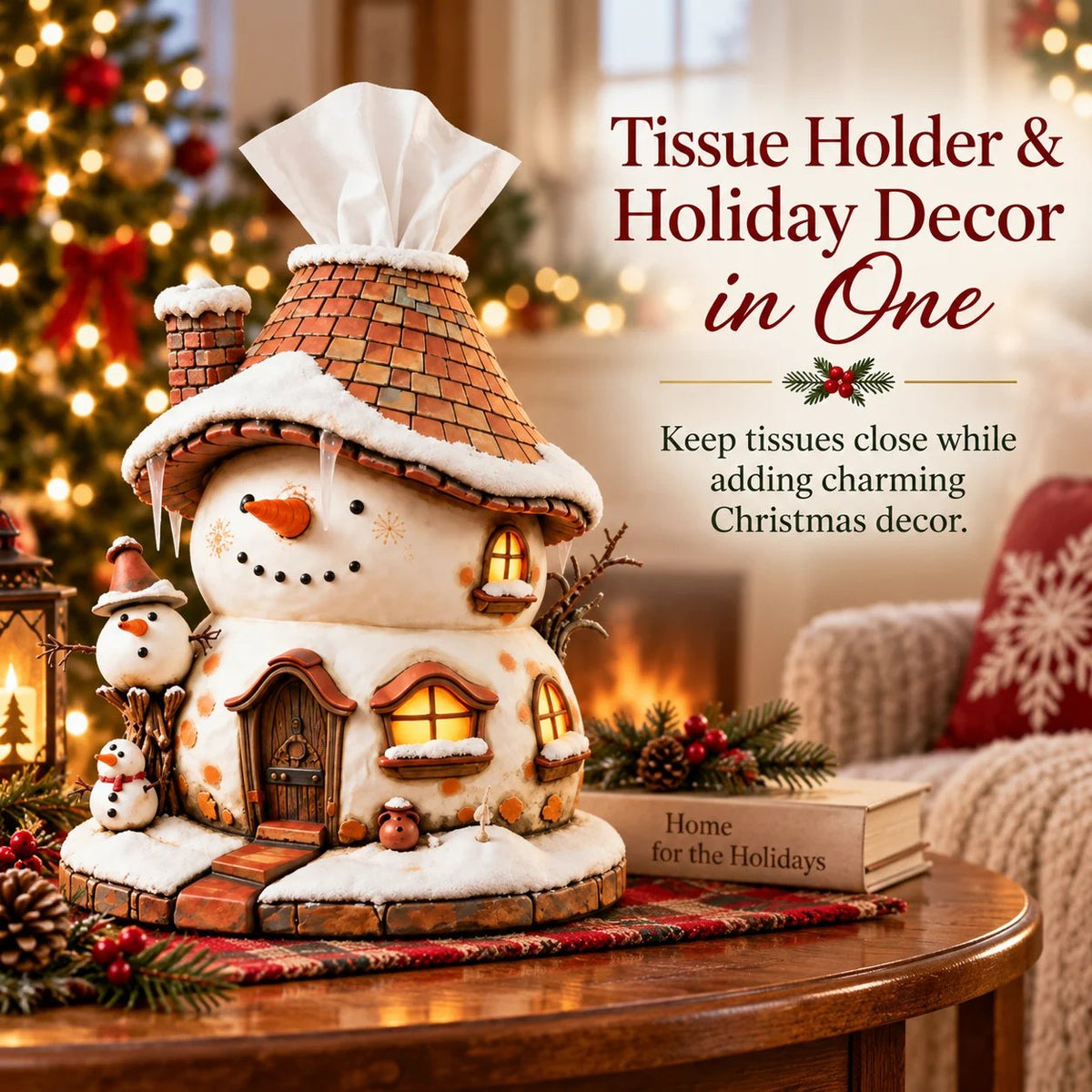 🏠Cozy Christmas Cottage Tissue Box Cover