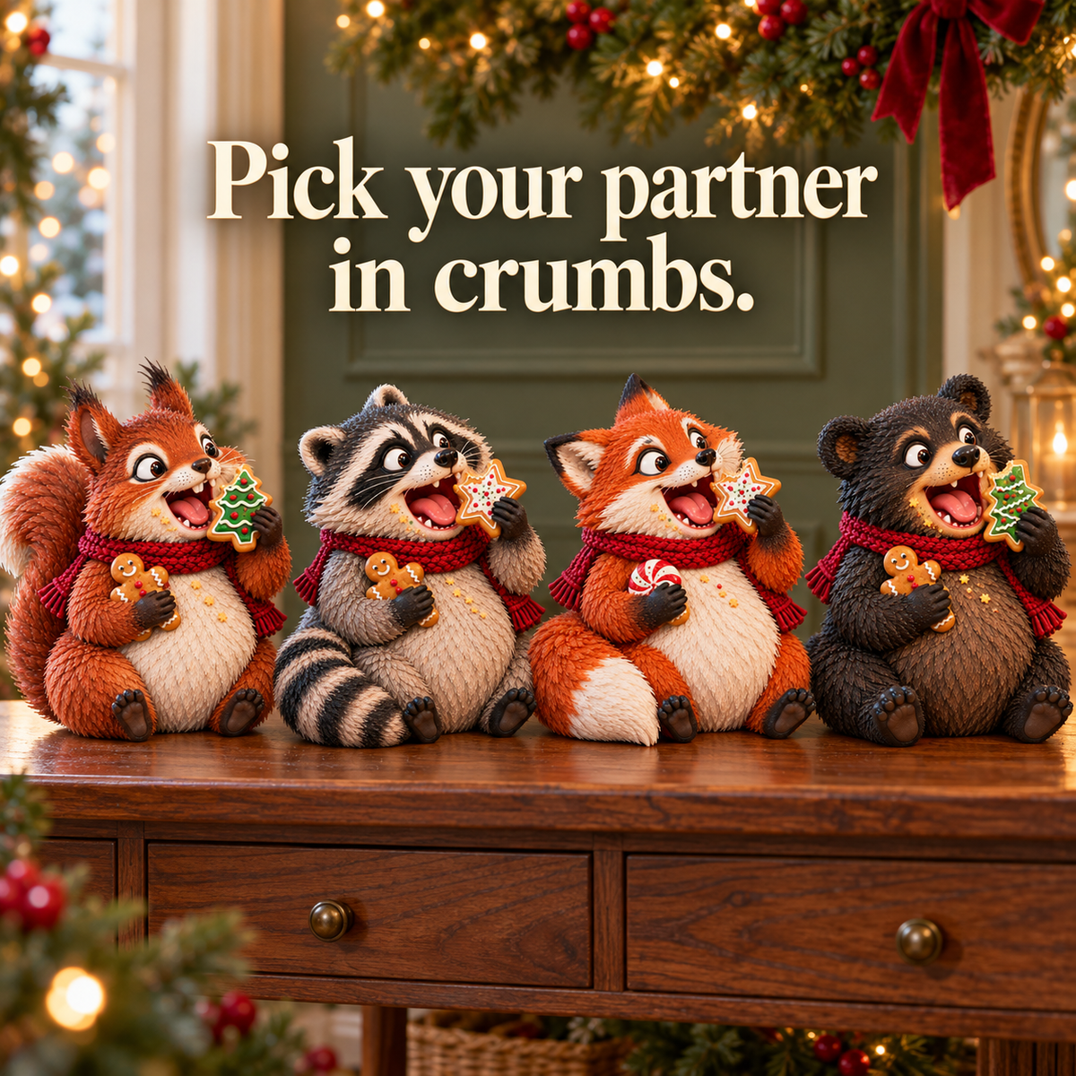 🎄🍪 Christmas Cookie Bandits – Funny Animal Figurine Collection