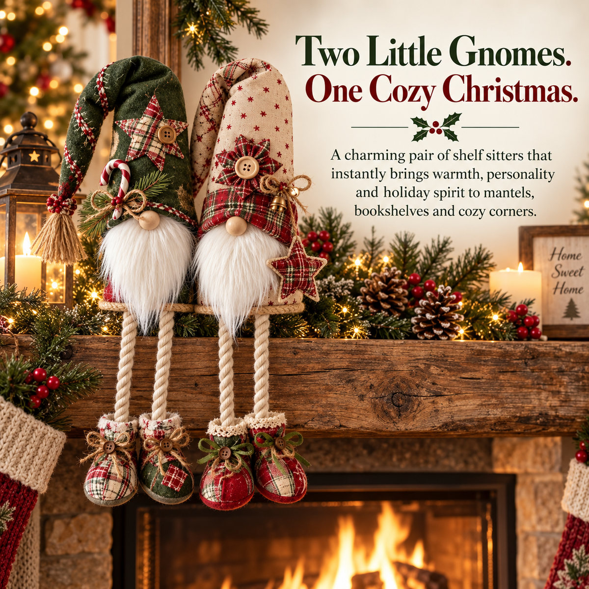 Plaid Christmas Gnome Shelf Sitter
