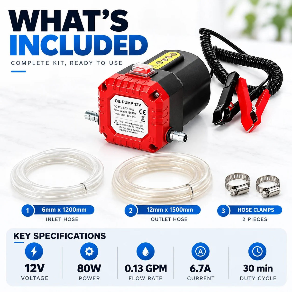 🛢️⚡ 12V 80W Electric Oil Extractor Pump – Engine Oil & Gear Oil Transfer Kit with Hoses