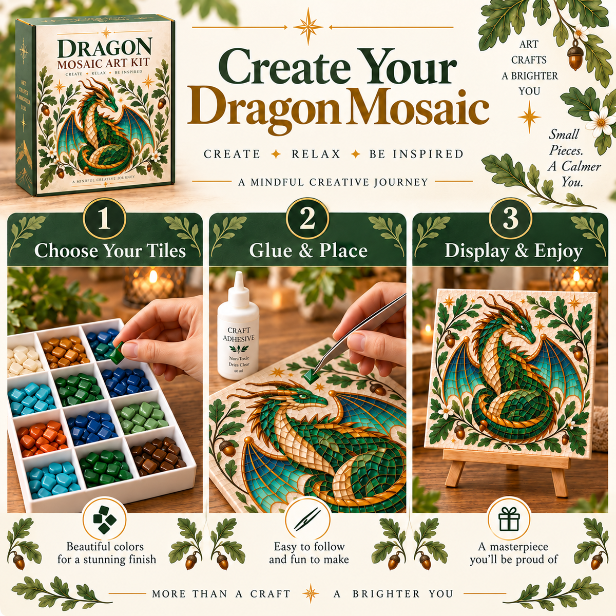 🐉✨ Enchanted Dragon™ DIY Mosaic Art Kit – A Magical Craft to Create & Display