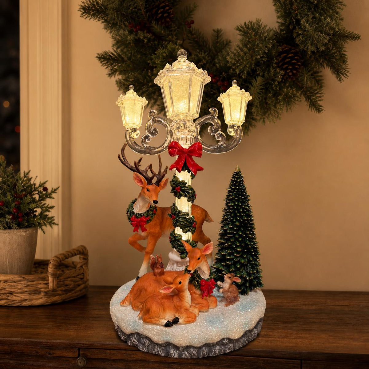 🎄🦌Lighted Deer Family Christmas Lamppost Figurine