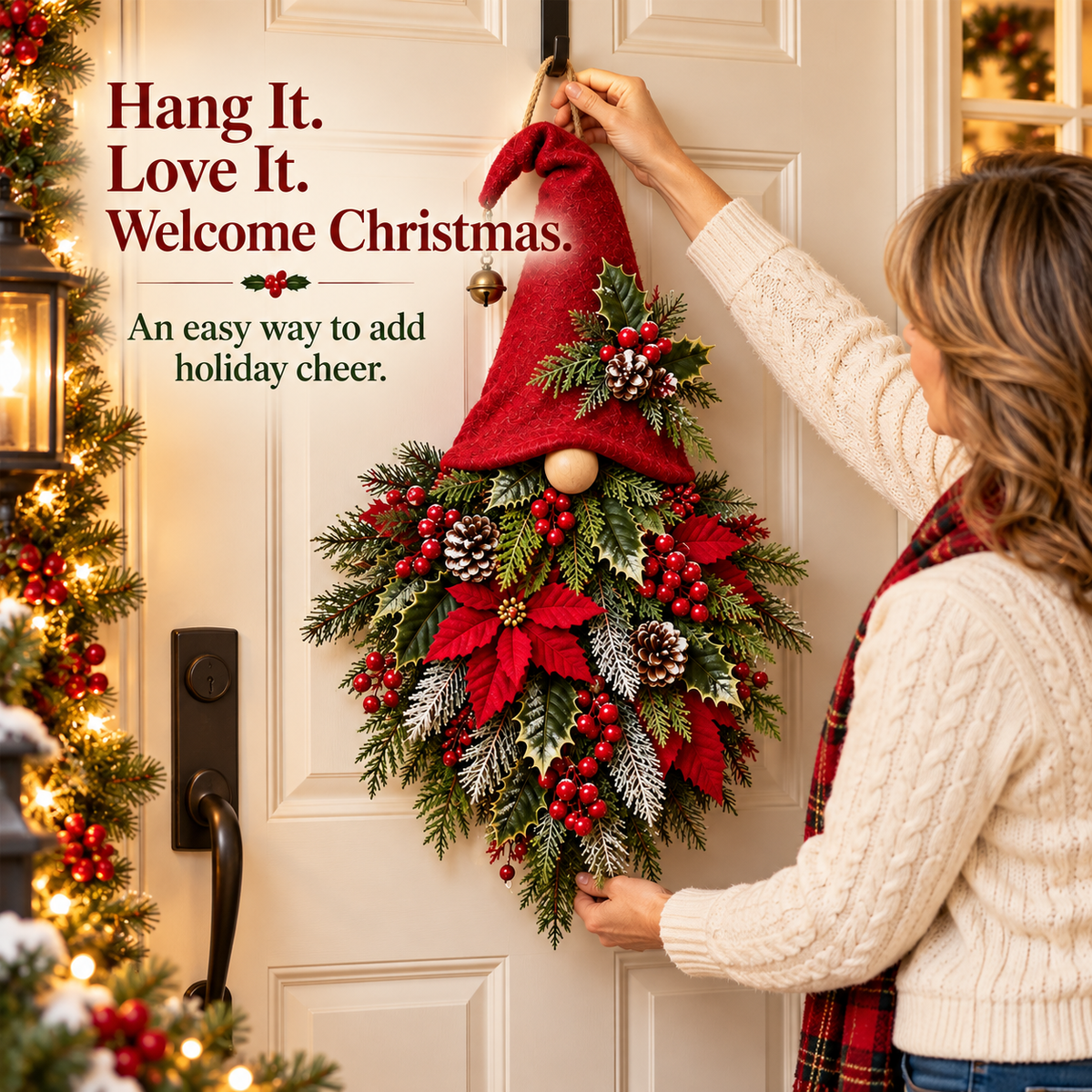🎄🧙‍♂️ Merry Evergreen Gnome Door Hanger – Whimsical Christmas Front Door Décor