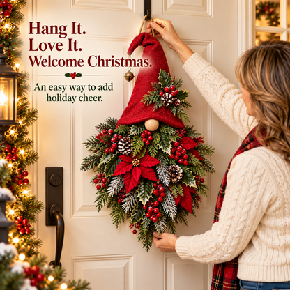 🎄🧙‍♂️ Merry Evergreen Gnome Door Hanger – Whimsical Christmas Front Door Décor