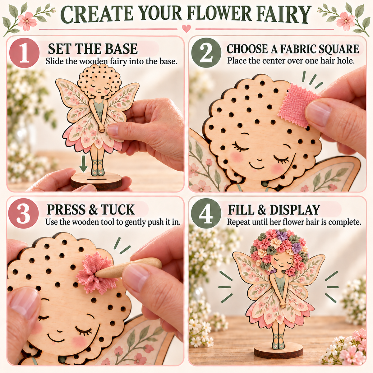 🧚✨DIY Flower Fairy Wooden Craft Kit – Create Your Own Fabric Flower Fairy