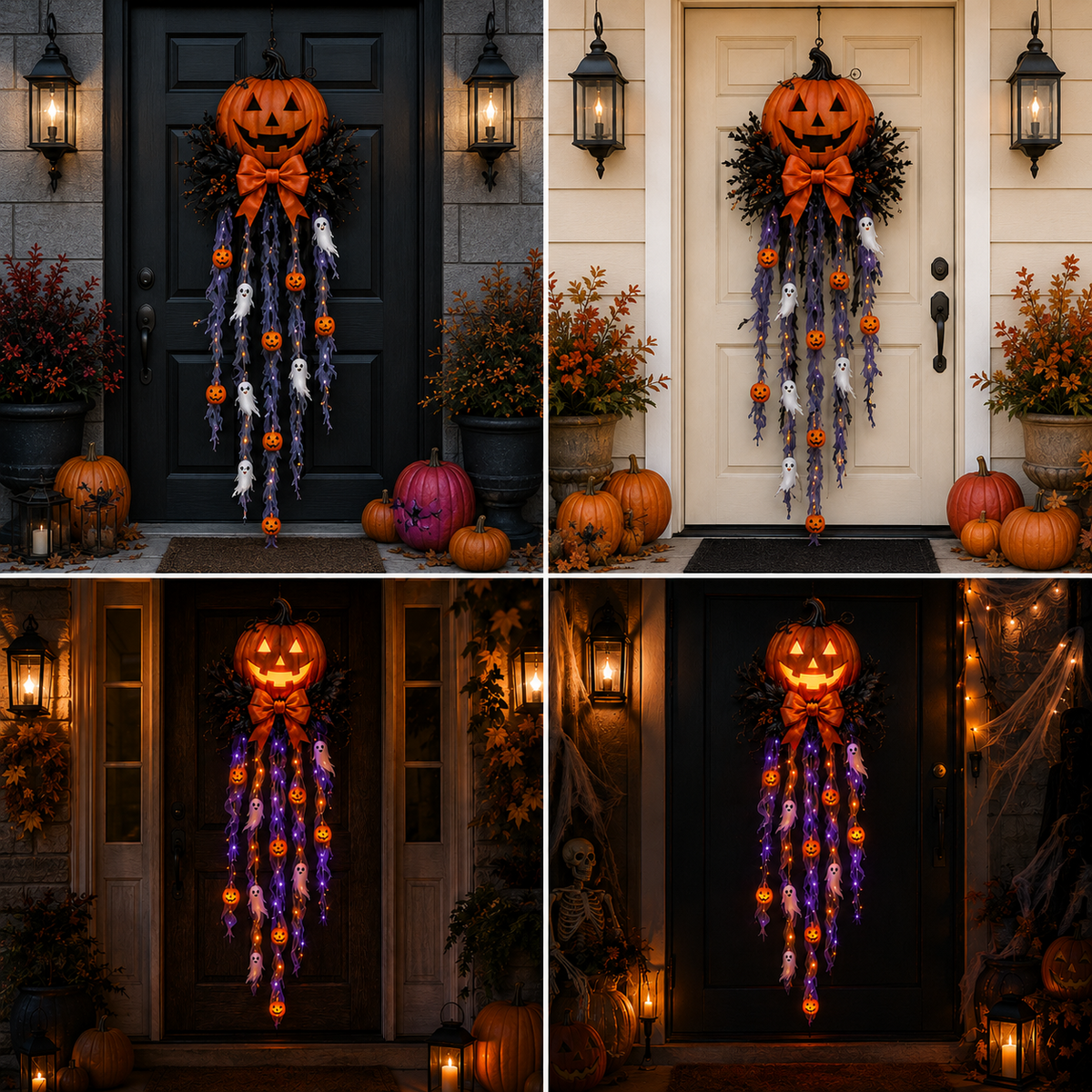 👻 Cascada de puerta con calabaza y fantasma iluminados 🛒