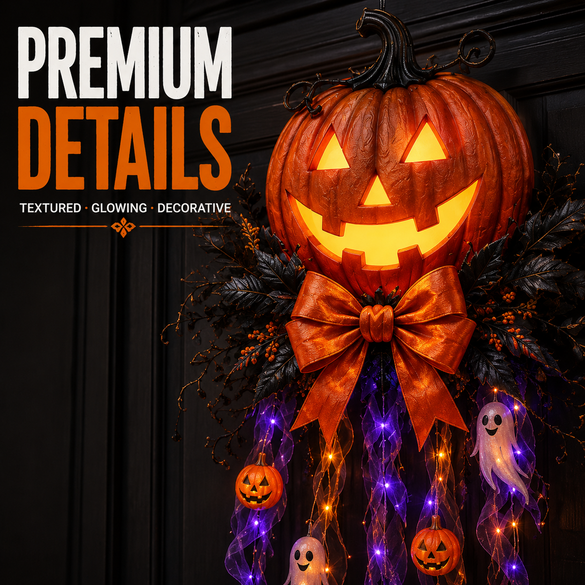👻 Cascada de puerta con calabaza y fantasma iluminados 🛒