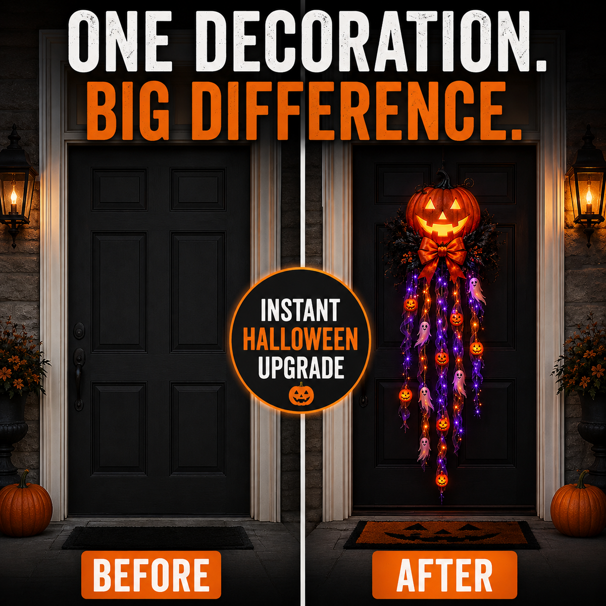 👻 Cascada de puerta con calabaza y fantasma iluminados 🛒