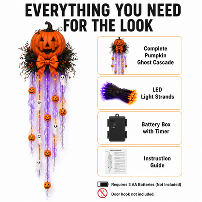👻 Cascada de puerta con calabaza y fantasma iluminados 🛒