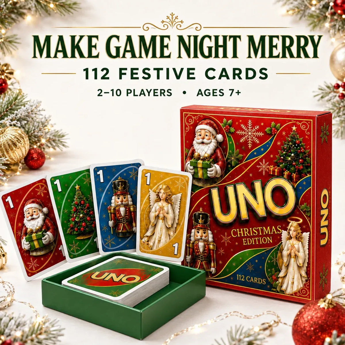 -🃏UNO Christmas Edition🎄 Holiday Family Card Game with 112 Festive Cards