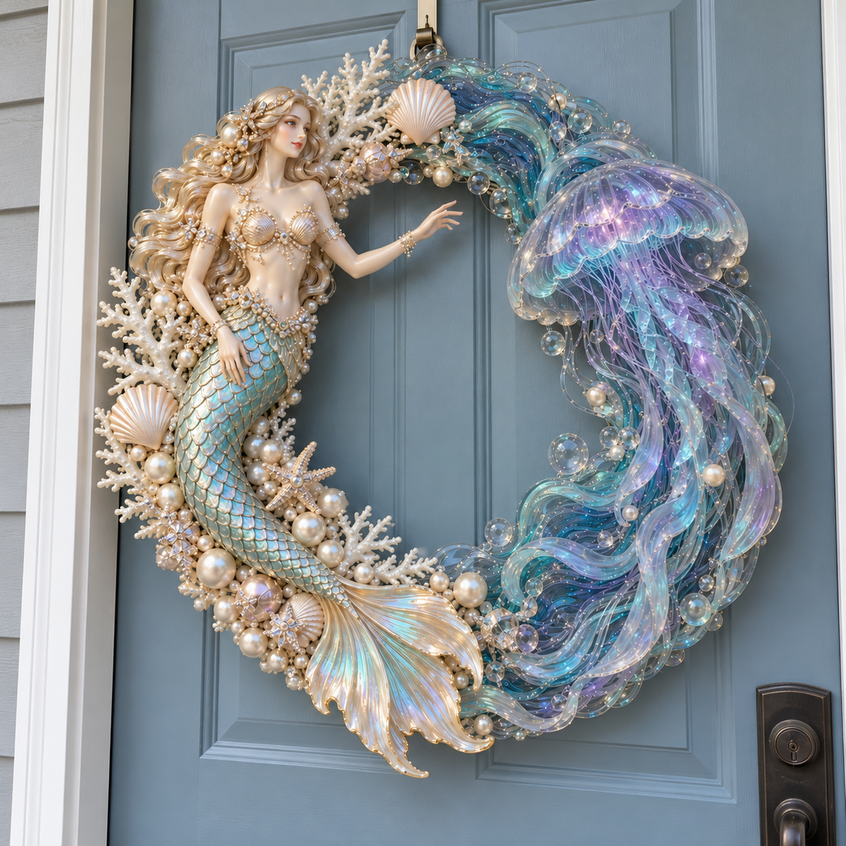 🌊 Ocean Enchantment – Lighted Mermaid & Jellyfish Wreath