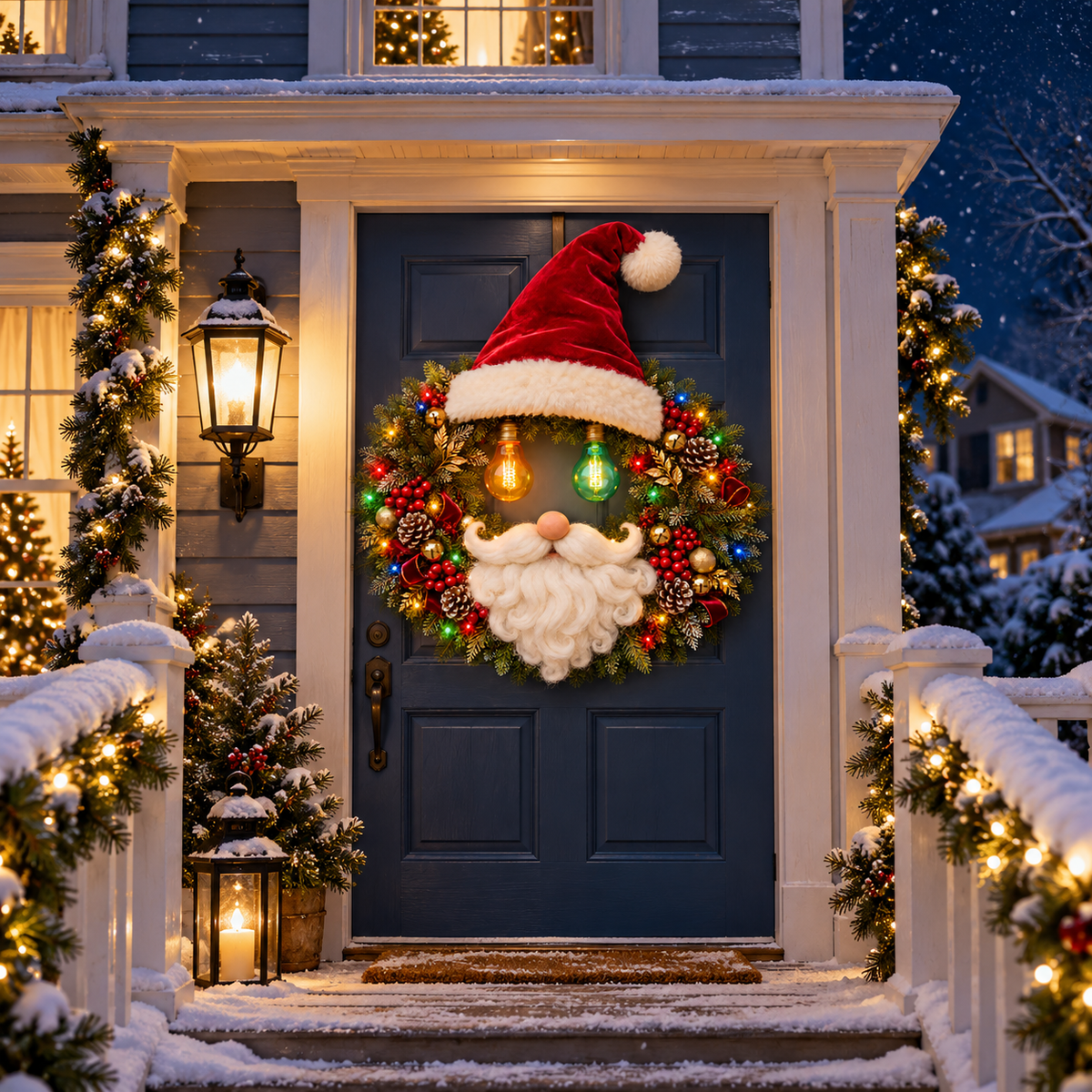 Jolly Glow™ Lighted Santa Christmas Wreath