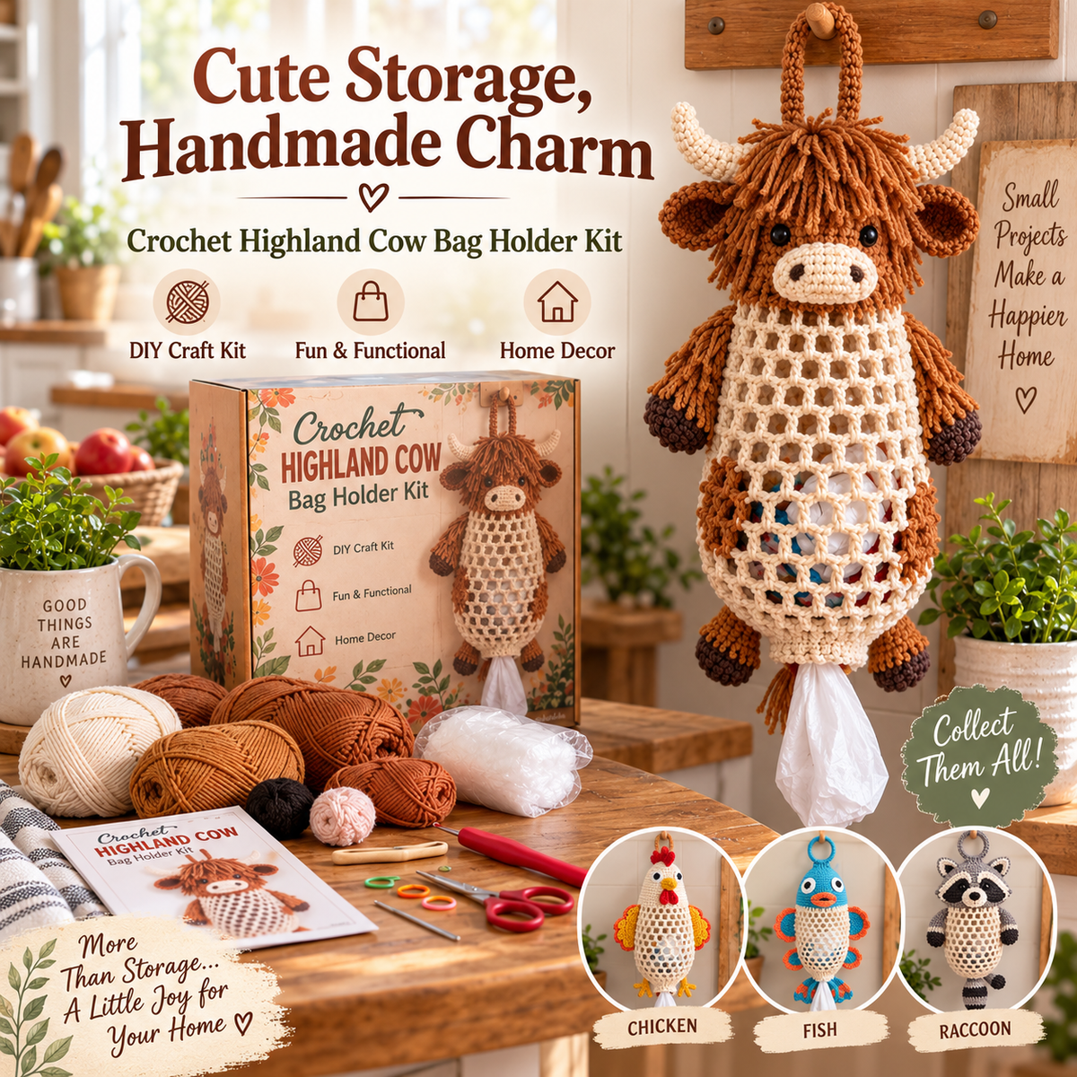 🧶Crochet Animal Bag Holder Kit – Cute & Functional DIY Home Storage
