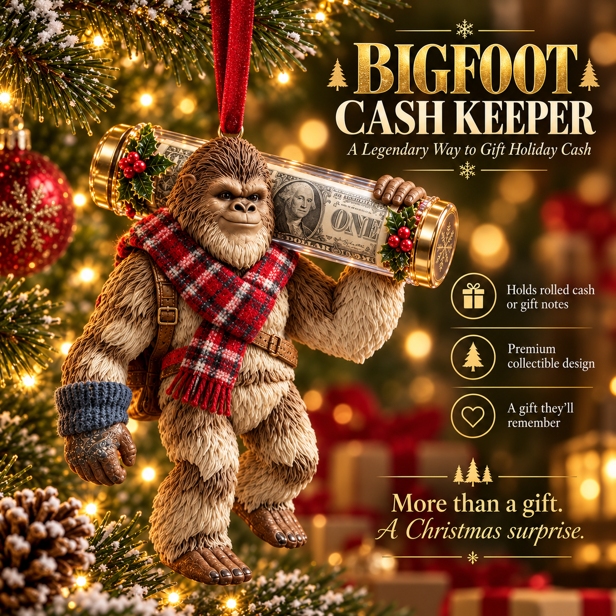🎄👣 Bigfoot Cash Keeper™ – 15 Funny Christmas Cash Holder Ornaments 💵🎁