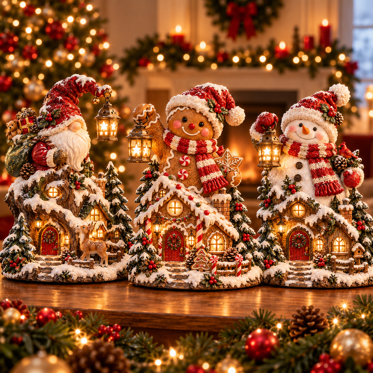 🎄✨ Cozy Christmas Cottage™ – Lighted Holiday Figurine Collection