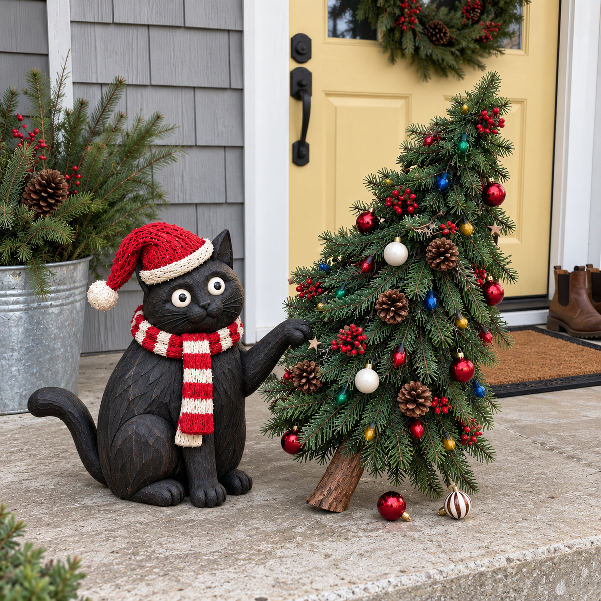 🎄🐈‍⬛ Dear Santa, It Wasn’t Me! – Mischievous Black Cat with Lighted Christmas Tree 🎅✨